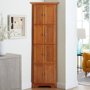English Elm 4-Tier Corner 8-Door Cabinet with 4 Shelves — Space-Saving Farmhouse Storage for Kitchen Living Room Office Oak W2275P269083