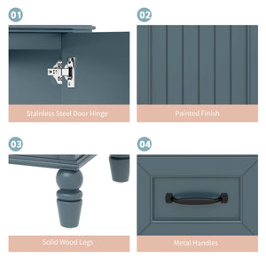 English Elm 36" Modern Bathroom Vanity with Ceramic Sink, Solid Wood + MDF Frame, Sleek Freestanding Design Blue N725P195410C