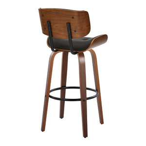 English Elm Fixed-height Swivel Barstools Walnut Back Espresso Seat Mid-century Kitchen Pair B202S01926