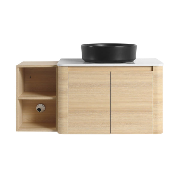 English Elm 42'' Wall-Mounted Bathroom Vanity With Ceramic Sink, Soft-Close Doors & Spacious Storage Solution W999S00474
