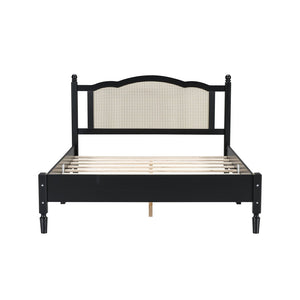 English Elm Queen Arched Rattan Headboard Platform Bed Matte Pine Frame No Box Spring Needed Black N733P180013B