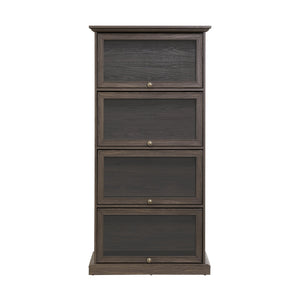English Elm Glass 4-Tier Display Cabinet with Tempered Glass Doors, Flip-Up Access, Aluminum Frame, Elegant Chic Storage for Collectibles and Books Brown W2275P206601