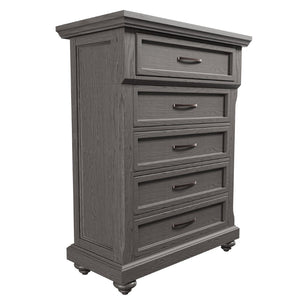 English Elm Modern Transitional Chest with Antique Gray Finish Ornate Handles and Rounded Legs B011P448870