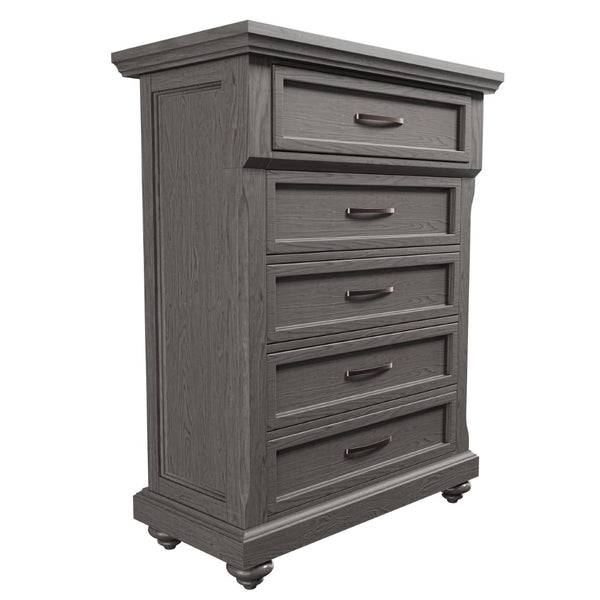 English Elm Modern Transitional Chest with Antique Gray Finish Ornate Handles and Rounded Legs B011P448870