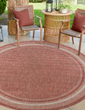 Unique Loom Outdoor Border Soft Border Machine Made Border Rug Rust Red, Ivory 10' 8" x 10' 8"