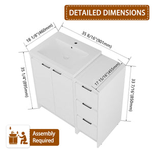 English Elm 36" Freestanding Bathroom Vanity With Resin Sink, Soft-Closing Doors & Ample Storage For Modern Spaces W999S00425