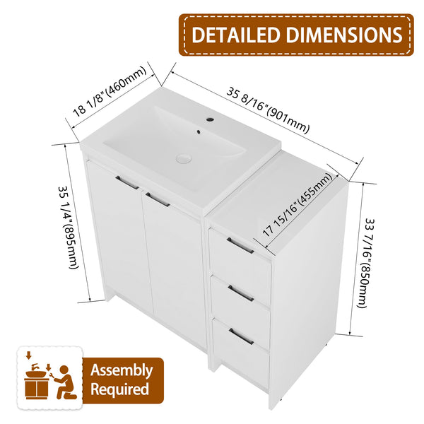 English Elm 36" Freestanding Bathroom Vanity With Resin Sink, Soft-Closing Doors & Ample Storage For Modern Spaces W999S00425