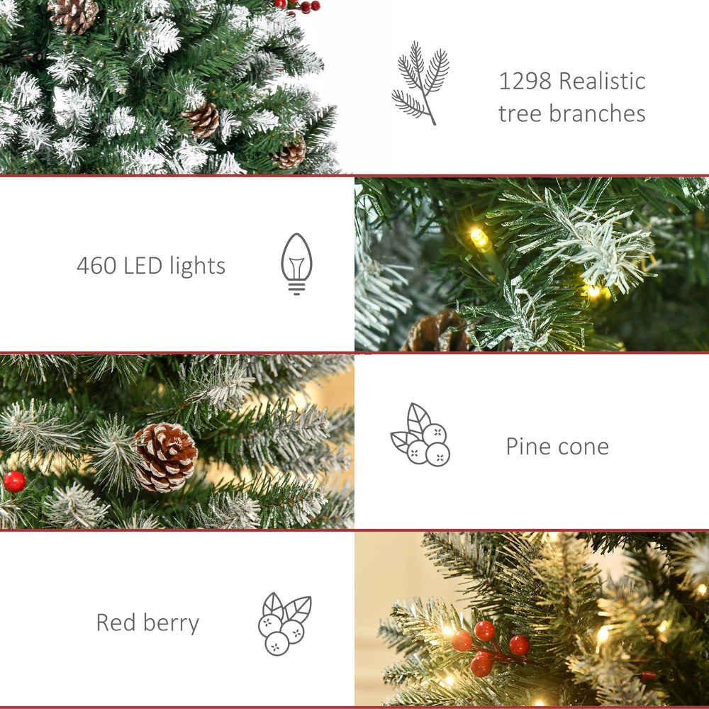 English Elm Homcom 9Ft Pre-Lit Snow-Dipped Christmas Tree With 460 Led Lights, Pine Cones, Berries & More! W2225P229460