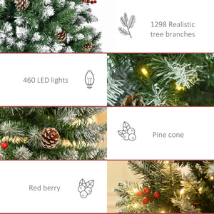 English Elm Homcom 9Ft Pre-Lit Snow-Dipped Christmas Tree With 460 Led Lights, Pine Cones, Berries & More! W2225P229460
