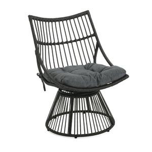 English Elm Christopher Knight Home® - ELAINE Retro Wicker High-Back Chair in Grey — PE Rattan Papasan Base, Weather-Resistant Boho Accent N775P188548G