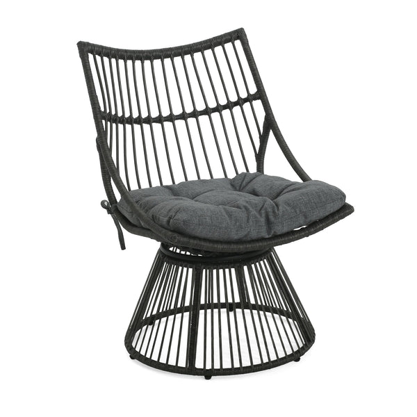 English Elm Christopher Knight Home® - ELAINE Retro Wicker High-Back Chair in Grey — PE Rattan Papasan Base, Weather-Resistant Boho Accent N775P188548G