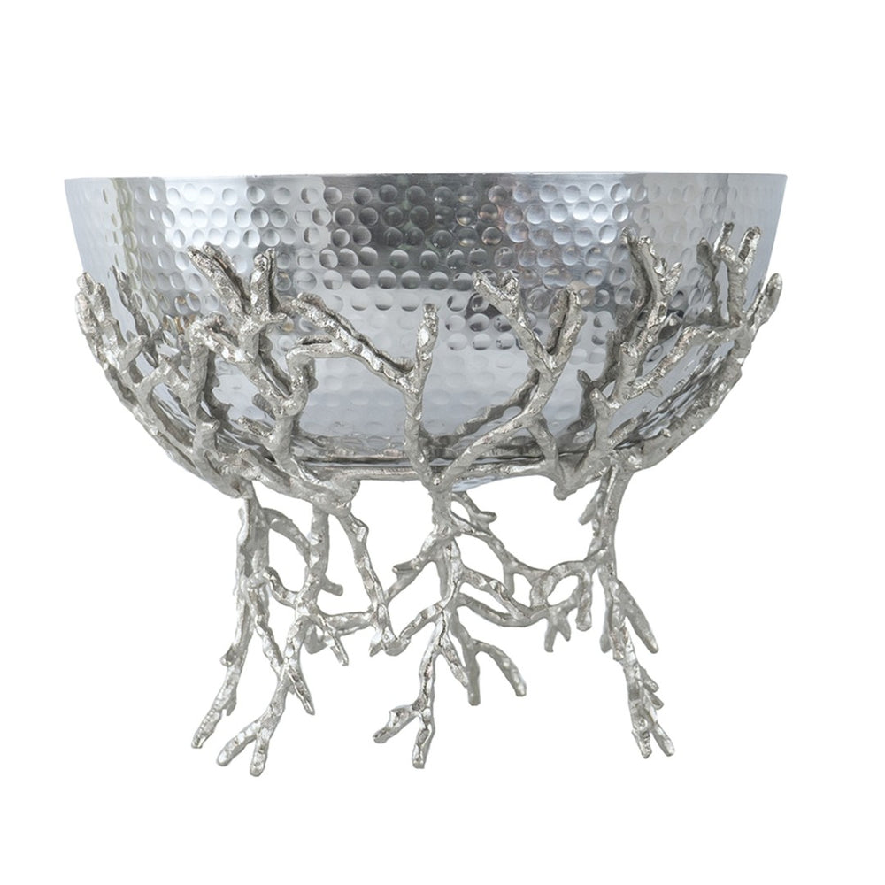 English Elm 14.2x14.2x10.8" Silver Aluminum Bowl Organic Twig Stand Sculptural Nickel Centerpiece W2078P489710
