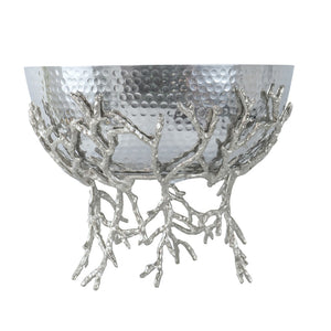 English Elm 14.2x14.2x10.8" Silver Aluminum Bowl Organic Twig Stand Sculptural Nickel Centerpiece W2078P489710