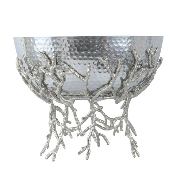 English Elm 14.2x14.2x10.8" Silver Aluminum Bowl Organic Twig Stand Sculptural Nickel Centerpiece W2078P489710