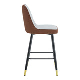 English Elm Modern Two-Tone Pu Bar Stool - Brown and Light Gray Spliced Chairs With Gold Decorated Legs.Brown and Light Gray Spliced,Black Metal Legs,Set Of 2 Chairs.