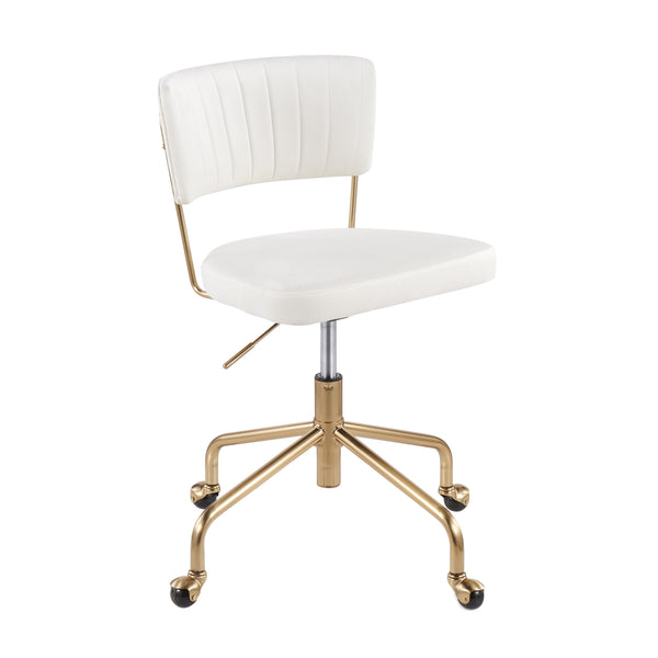 English Elm Tania Velvet Task Chair with Gold Metal Frame — Pleated Back, Adjustable Height, 360° Swivel Comfort Cream B202P223924