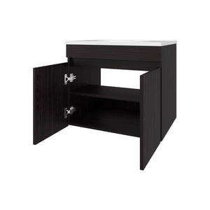 English Elm Wengue Floating Vanity with Integrated Basin, Dual-Door Wall-Mounted Cabinet, Dark Brown Compact Design (23.2" W, 17.3" D) B062P303927