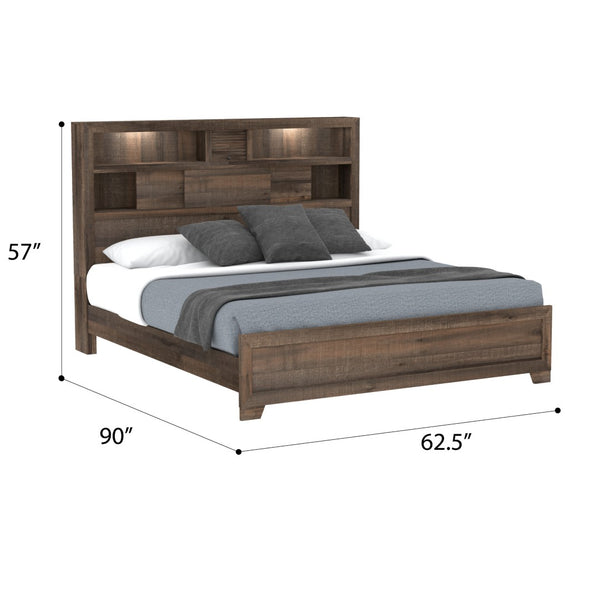 English Elm Wallace & Bay - Brown Queen Bookcase Bed - Modern Style With Storage Headboard, Penny-Brown Finish For Your Bedroom B361S00014-GIGA