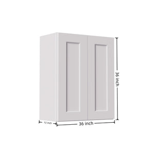 English Elm 36 Inch Shaker Double Door Wall Cabinet Solid Wood Adjustable Shelves Kitchen Storage T2950P396803