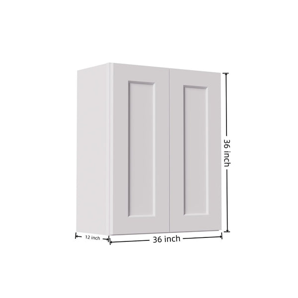 English Elm 36 Inch Shaker Double Door Wall Cabinet Solid Wood Adjustable Shelves Kitchen Storage T2950P396803