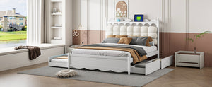 English Elm Queen Size Wooden Storage Platform Bed With Trundle, Usb Ports, And Spacious Drawers In White N820S00038K-GIGA