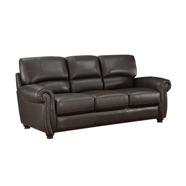 English Elm Traditional Top-grain Leather Sofa Set with Nailhead Trim and Espresso Wood Legs B011S01041