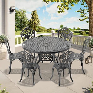 English Elm 7-Piece Durable All-Weather Cast Aluminum Dining Set With Black Frame For Stylish Outdoor Spaces W1710S00232