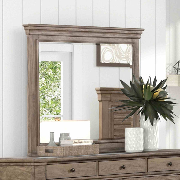 English Elm Weathered Gray Elm Veneer Dresser with Mirror Dovetail Drawers for Modern Bedroom B2741S00932