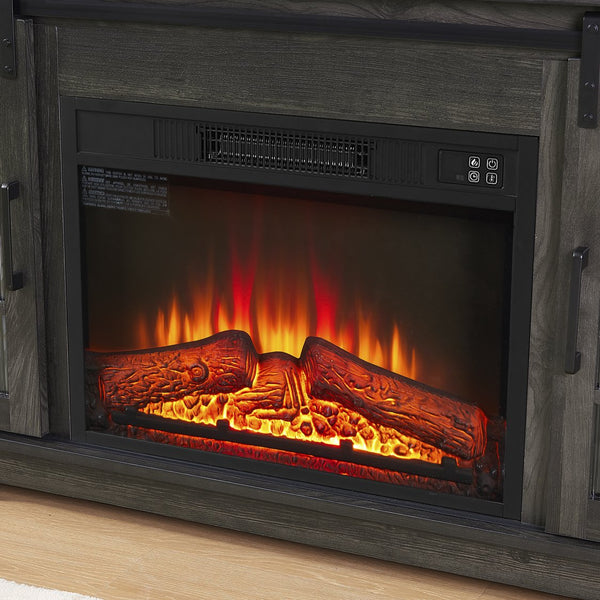 English Elm Multipurpose Sliding Door TV Stand with Built-In 1400W Electric Fireplace, Storage & Cable Management 65" Charcoal grey W1758S00018