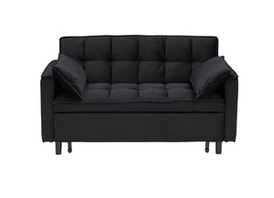 English Elm Modern Velvet Sofa Pull-Out Bed 3-in-1 Convertible Love Seat with Pillows, Spacious 500lb Support Black W3371P315001