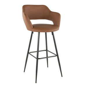 English Elm Margarite Contemporary Barstool Set Of 2 - Stylish Black Metal Legs & Brown Faux Leather Comfort B202P222397
