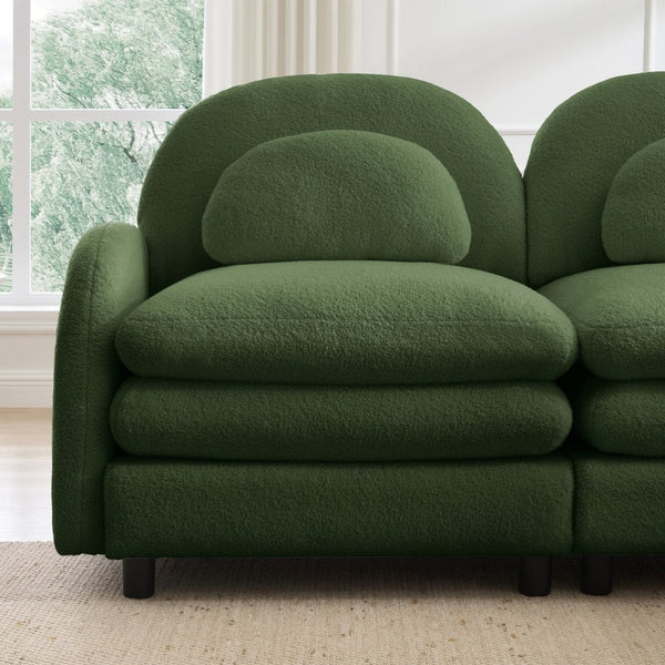English Elm Teddy Fleece Curved Loveseat Modular Two Seater Sofa with Cloud Soft Double Layer Cushions Green W5656S00076