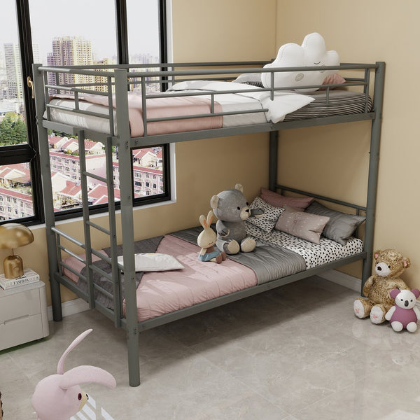 English Elm Twin Metal Bunk Bed for Kids Durable Sturdy Frame with Guardrails & Ladder, Convertible to 2 Beds Silver W1935P300325