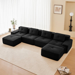 English Elm 153" Luxurious U-Shaped Modular Sectional Sofa With Deep Seating, No Assembly, Anti-Slip Design, Black W714S01482