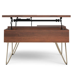English Elm Hunter Solid Mango Wood Lift Top Coffee Table with Gold Hairpin Legs for Living B136P429104