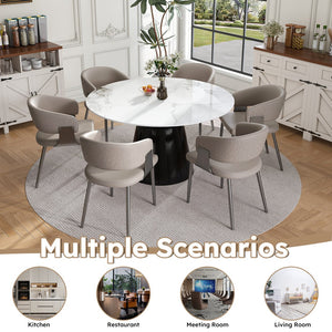 English Elm 53" Round Dining Table Set with Sintered Stone Top and Bronze Stainless Steel Cone Base, Seats 4-6 Black & White Print,Grey W2700S00036