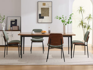 English Elm Dining Chairs Mid Century Modern Walnut Back Faux Leather Upholstered Seat Ergonomic Curved Back Waterproof PU Fabric Stable Metal Legs Olive Green W1143P379861