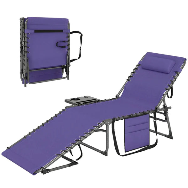 English Elm 2 Mesh Reclining Outdoor Chaise Loungers Foldable Steel Frame Pool Beach Set Purple T3971P467169