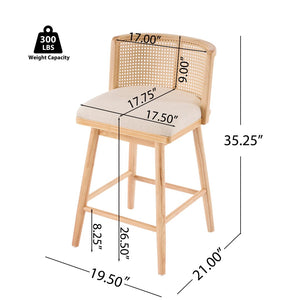 English Elm Talia Rubberwood Counter Stools with Rattan Back Cushioned Seat Scandinavian Set of 2 N775P369555N-S4