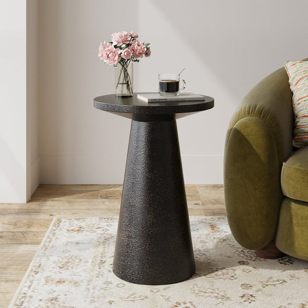 English Elm Mgo Compact Side Table Weatherproof Magnesium Oxide Build for Patio or Living Room Black N776P372343B