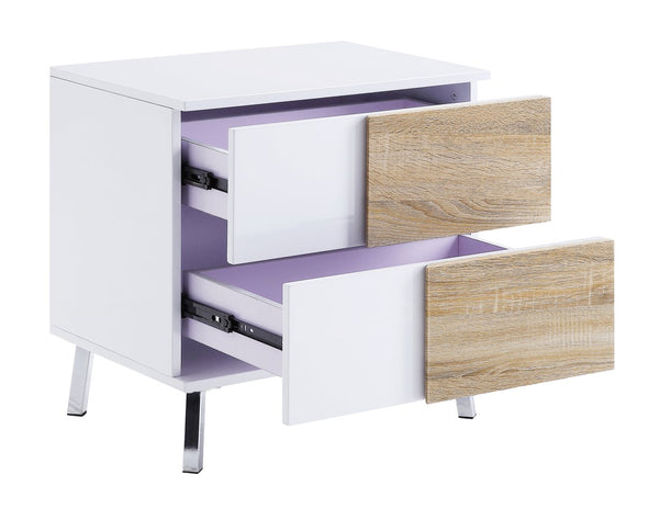 English Elm Verux High Gloss Finish Coffee Table with Four Drawers, Pull-Out Table, Chrome Legs, Modern MDF White 26.4 L x 24.6 W x 7 H B2726P244385