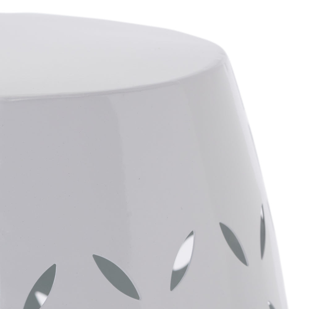 English Elm Christopher Knight Home® - LILAC Sculptural 12" Cylindrical Accent Side Table with Laser-Cut Iron Floral Design, Weather-Resistant Finish White N770P365805W