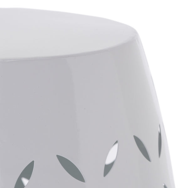 English Elm Christopher Knight Home® - LILAC Sculptural 12" Cylindrical Accent Side Table with Laser-Cut Iron Floral Design, Weather-Resistant Finish White N770P365805W