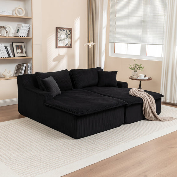 English Elm Chaise High-Density Foam Sleeper Chair – Corduroy Upholstered, No Assembly, Reversible Armrests Black W1170S00037