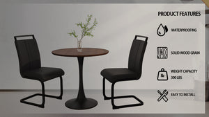 English Elm 31.5" Walnut Tulip Dining Table Set With 2 Black Pu Chairs - Modern, Compact & Perfect For Small Spaces W2189S00115