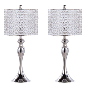 English Elm Ashland 27" Contemporary Metal Table Lamp Set of 2 in Polished Nickel with K9 Crystal Beads, Elegant Shades B202P224095
