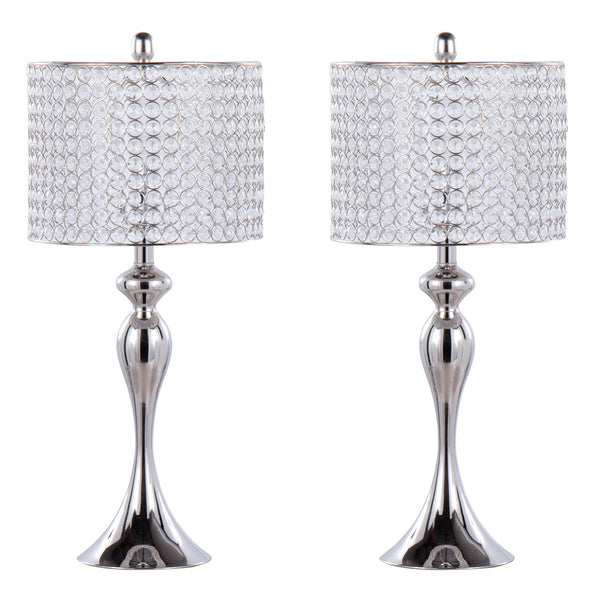English Elm Ashland 27" Contemporary Metal Table Lamp Set of 2 in Polished Nickel with K9 Crystal Beads, Elegant Shades B202P224095