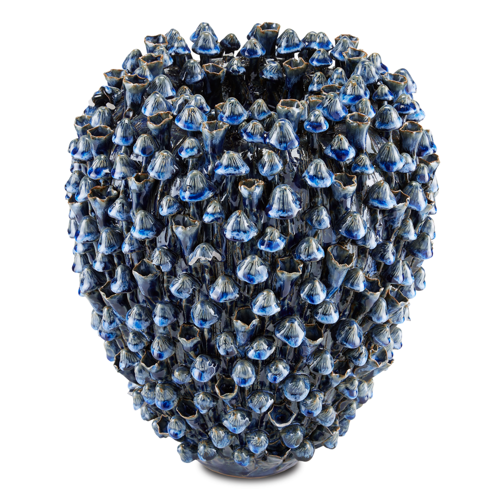 Manitapi Small Blue Vase - Handcrafted Black Terracotta with Stunning Bell-Shaped Flowers Decor