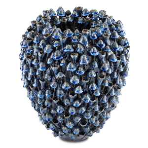 Manitapi Small Blue Vase - Handcrafted Black Terracotta with Stunning Bell-Shaped Flowers Decor