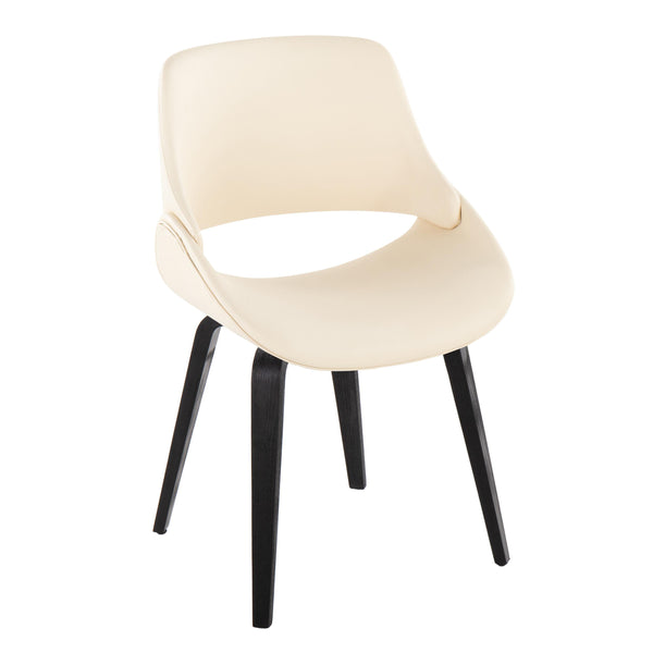 English Elm Fabrico Mid-Century Modern Accent Chair in Faux Leather with Curved Back & Black Wood Legs, Set of 2 Cream B202S01231